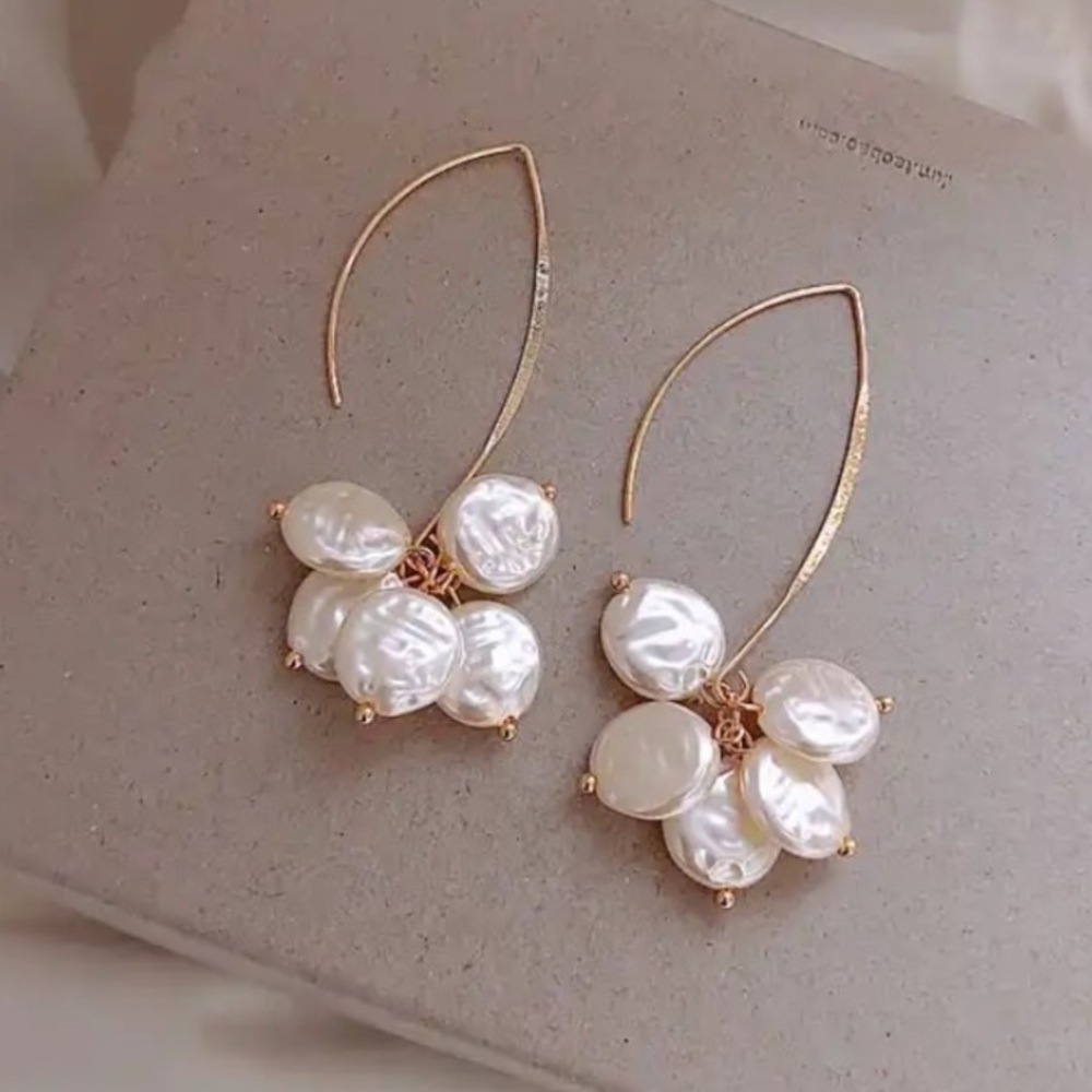 - - Freshwater Pearl & Gold Titaium Earrings 2”